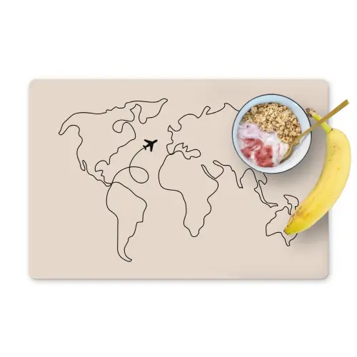 Wereldkaart - Simpel - Vliegtuig Placemat vinyl groot -zzzproduct_Kitchenyeah-website
