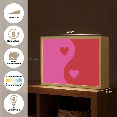 Minimalistisch - Rood - Roze - Hartjes Light Box met batterij (Wandlamp) middel -USP_websiteoverzichtNL