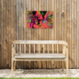 Vrouw - Microfoon - Neon Tuinposter op houten frame 2 cm dik klein -sfeer4