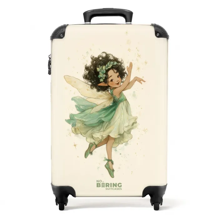 Elf met donkere krullen en een groene jurk NBS - Handbagage koffer - Kinderen Unisex middel -productfoto_recht
