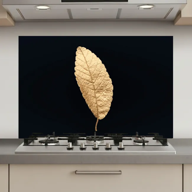 Black en gold - Bladeren - Zwart - Planten - Luxe keuken achterwand spatscherm klein -3d_website