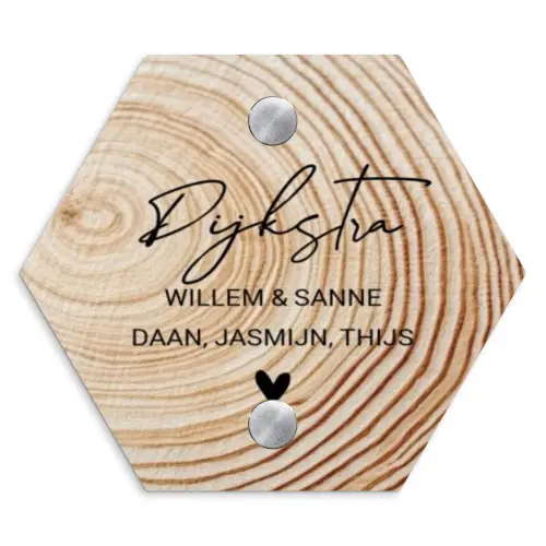 Houten nerf - Sierlijk Naambord Hexagon klein -3d