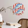 Vissen - Verticale strepen - Blauw - Rood Wandcirkel kunststof plaat 5mm dik klein -sfeer4