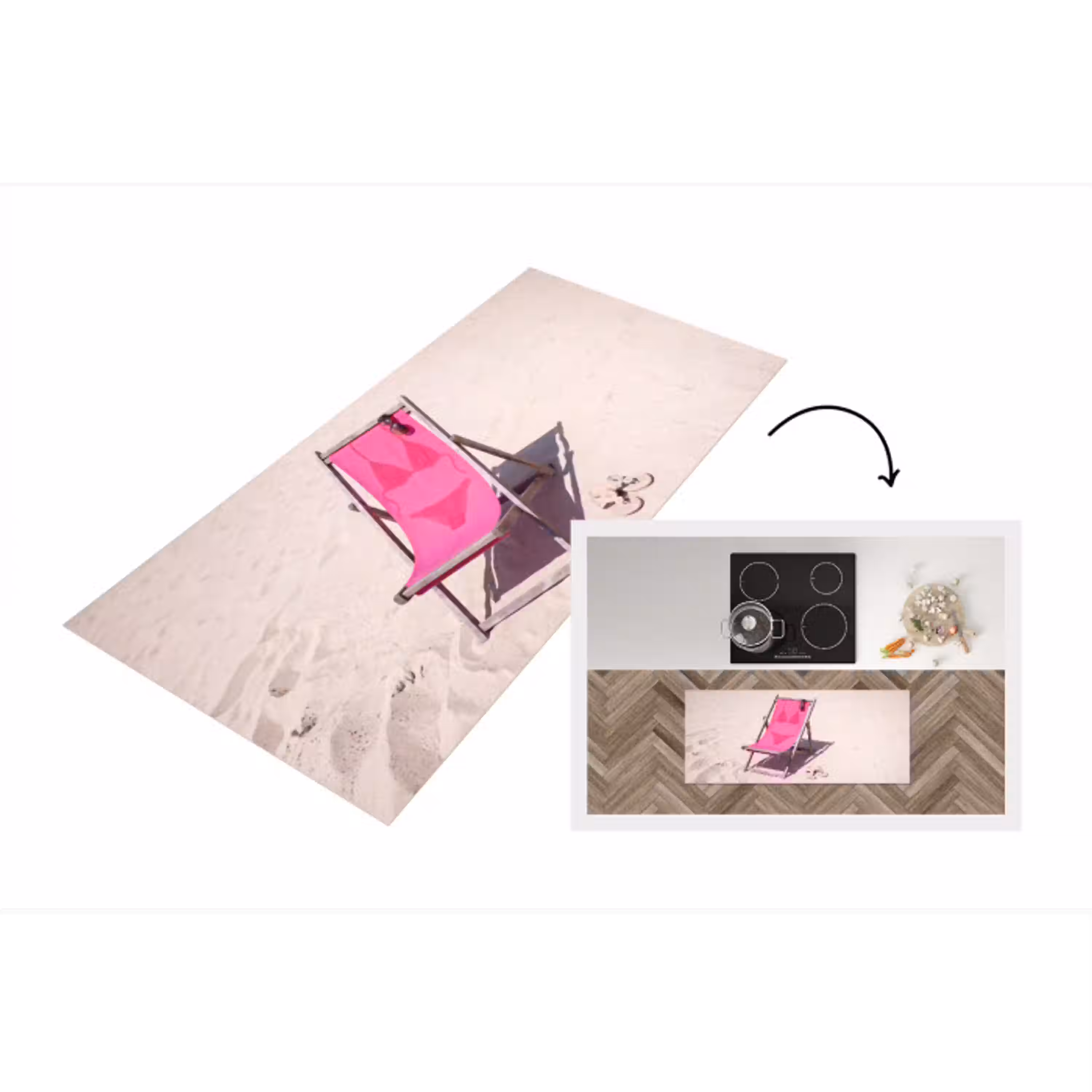 Strand - Ligstoel - Badkleding - Zomer - Roze Keukenloper - keukenmat middel -3d