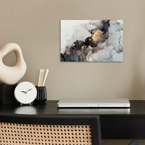 Zwart - Marmer - Luxe - Goud poster papier klein -sfeer1