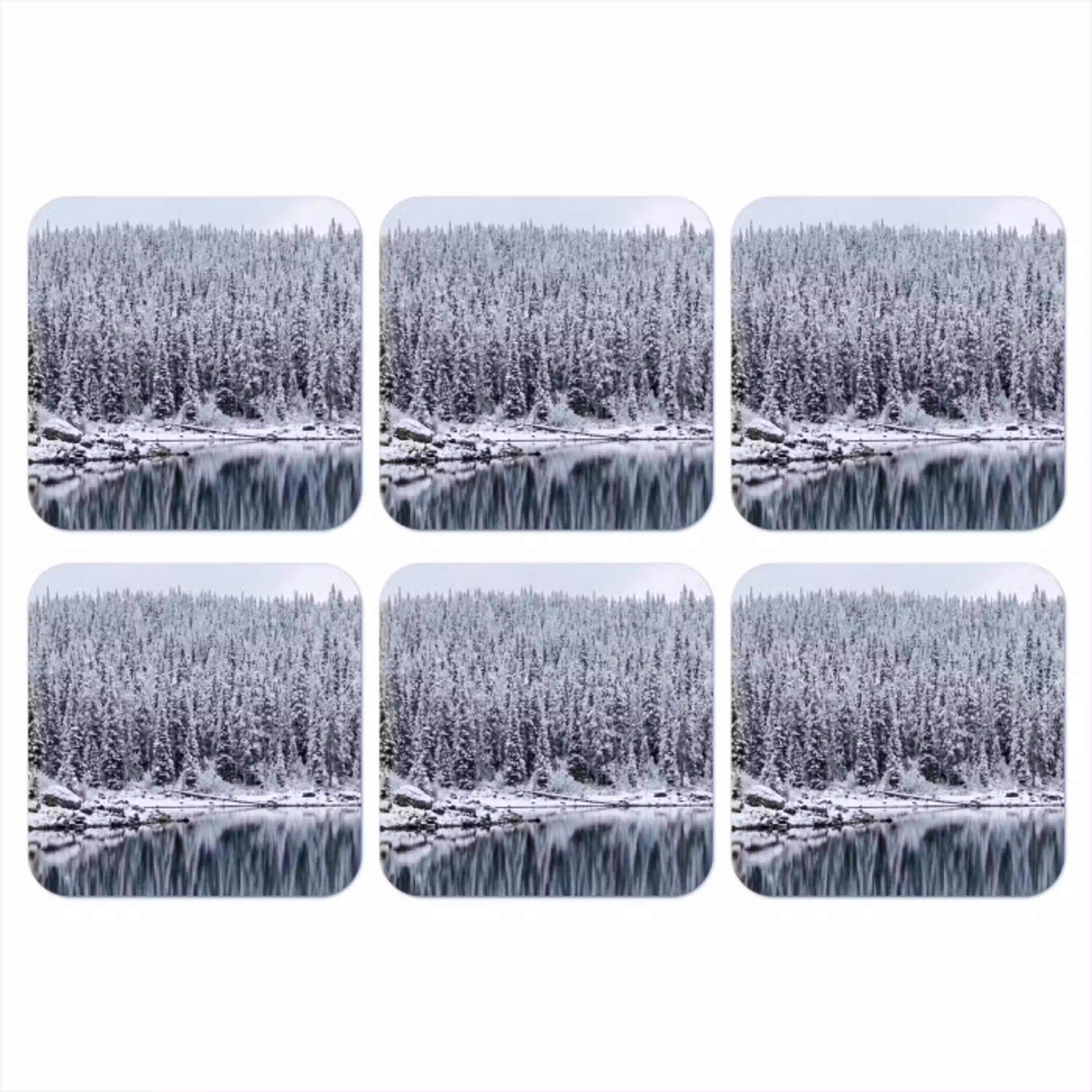 Bos - Reflectie - Meer - Winter - Serene onderzetter kurk middel -3d