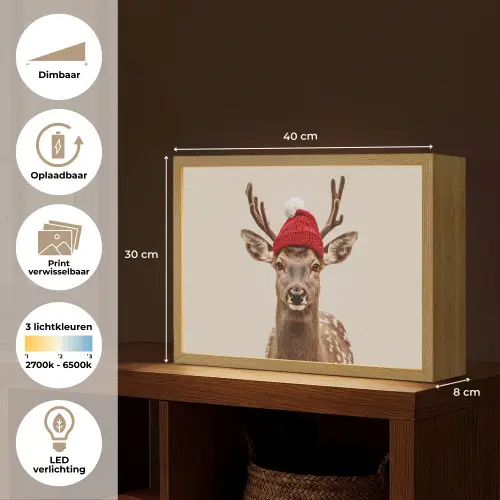 Hert - Kerst - Muts - Dieren - Winter - Grappig Light Box met batterij (Wandlamp) middel -USP_websiteoverzichtNL