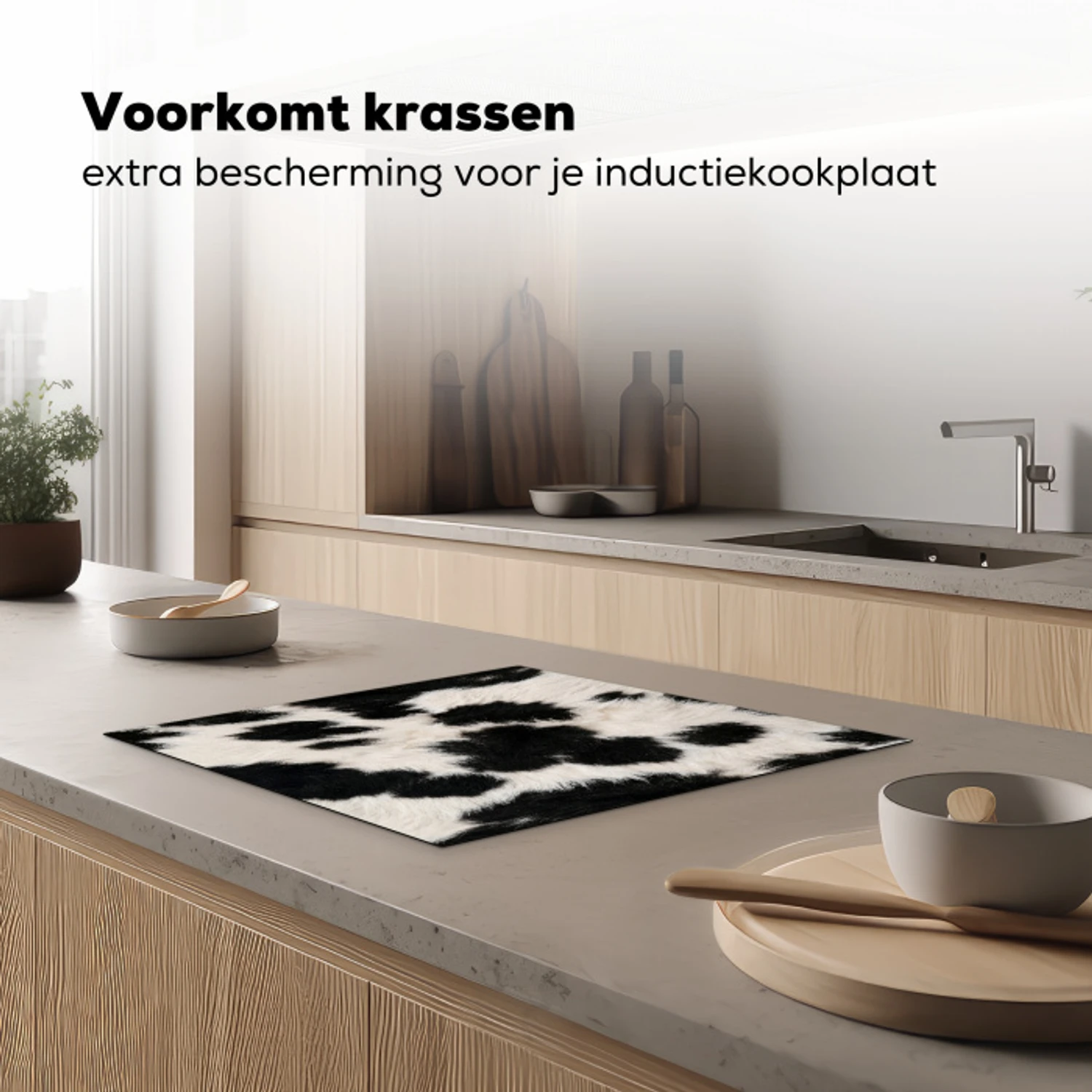 Bont - Textuur - Zwart - Wit Inductie beschermer vinyl 3mm middel -sfeer1