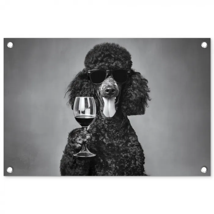 Hond - Krullen - Zonnebril - Wijn tuinposter los doek klein -3d