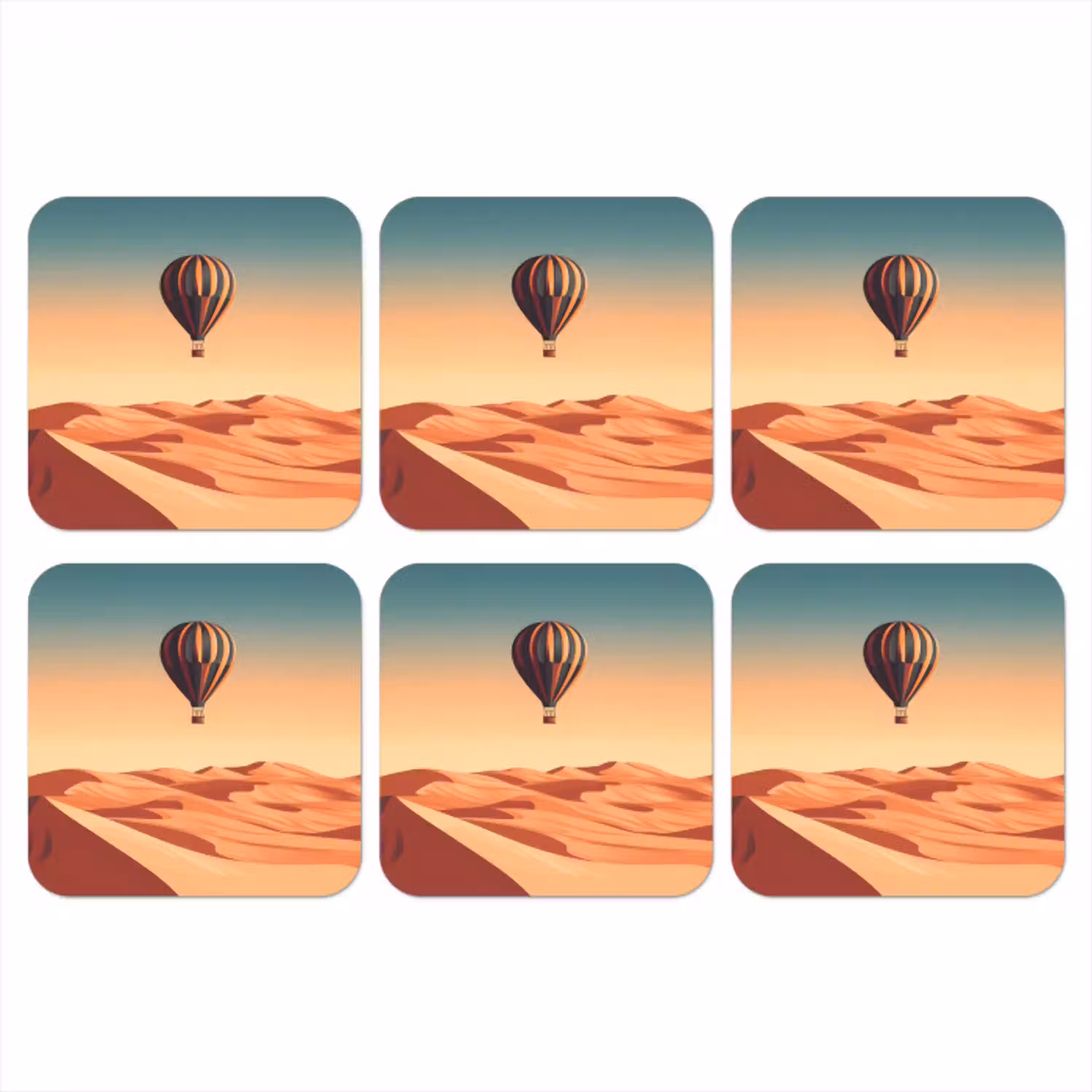 Luchtballon - Woestijn - Zonsondergang - Blauw onderzetter kurk middel -3d