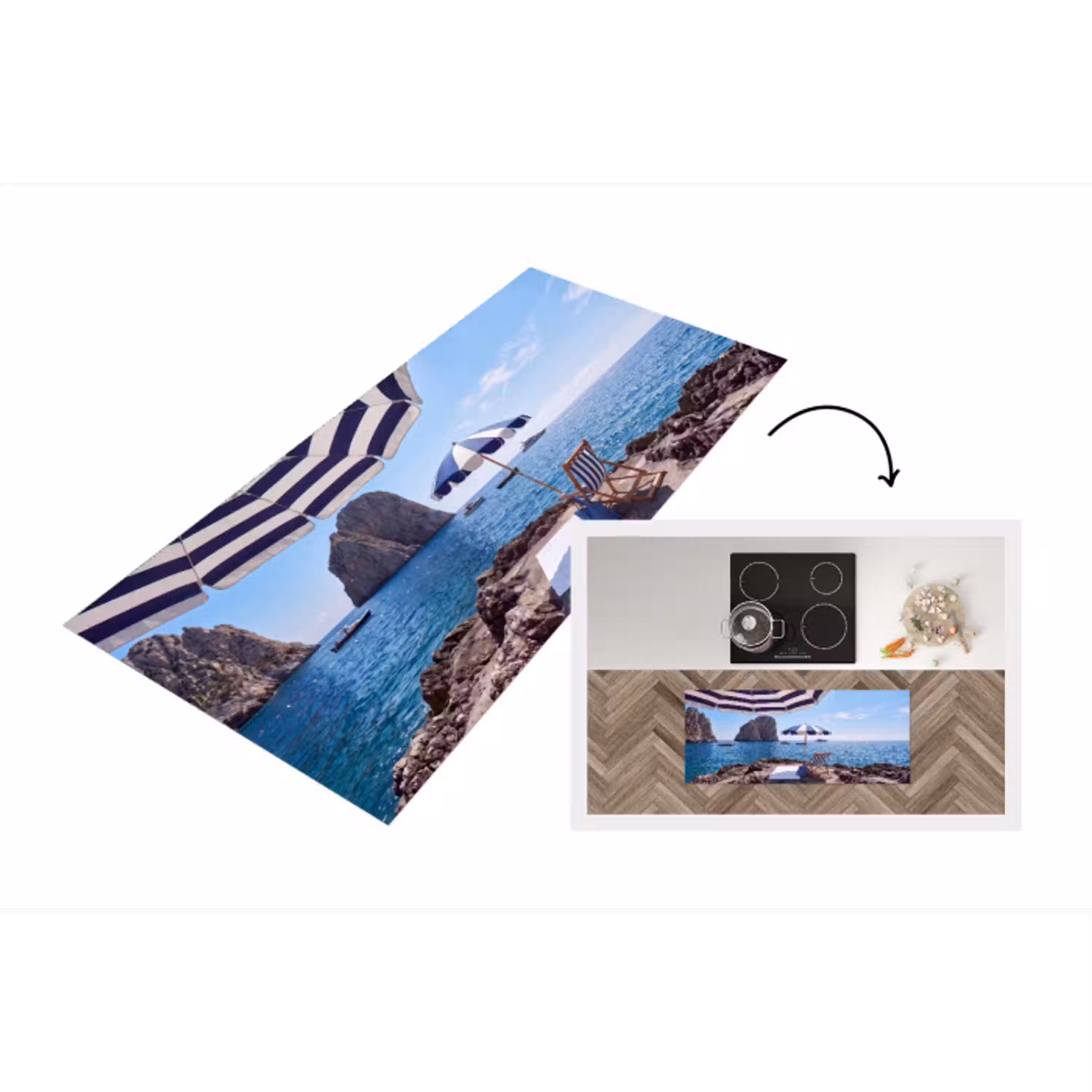 Strand - Ligstoel - Parasol - Zomer - Blauw Keukenloper - keukenmat middel -3d