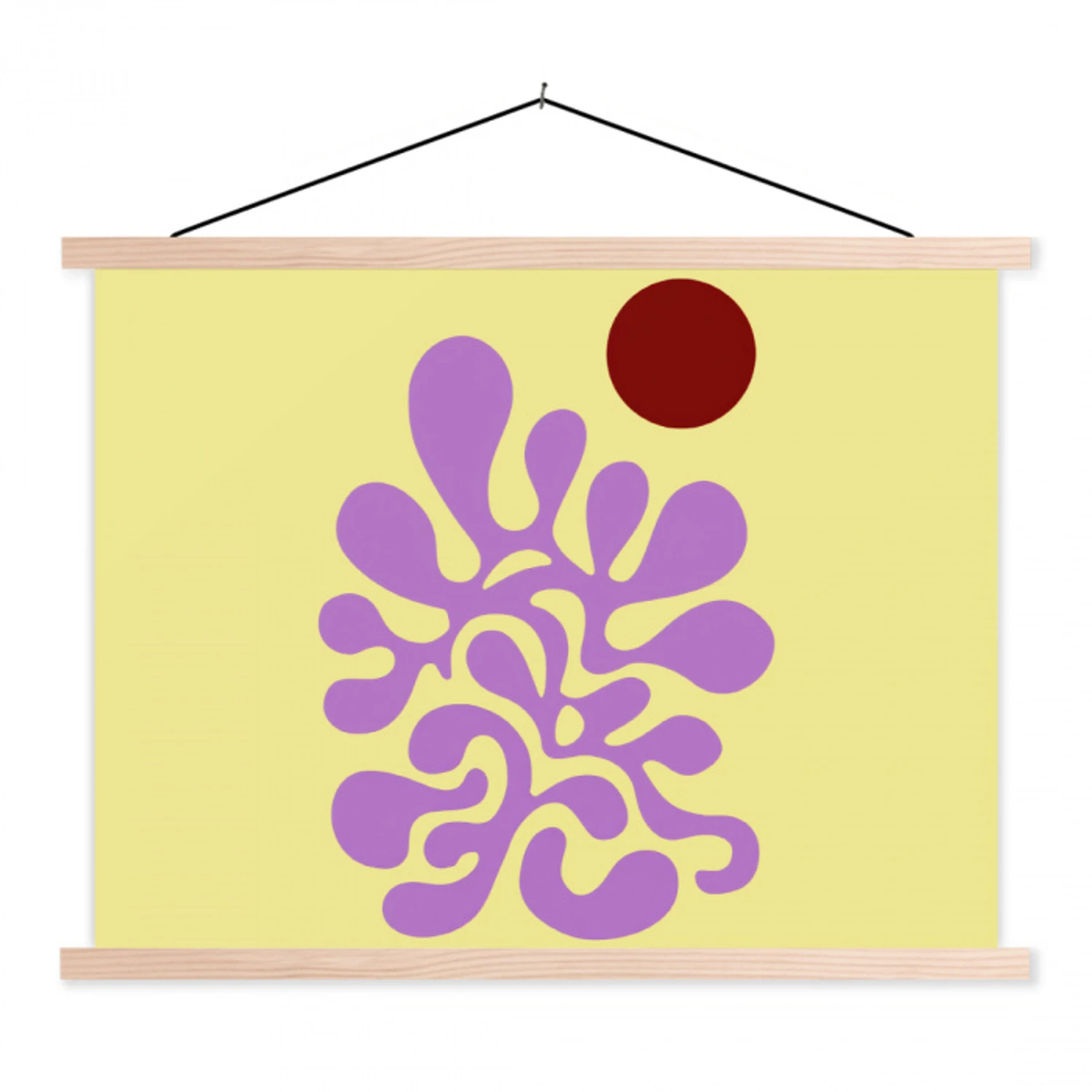 Koraal - Cirkel - Abstract - Geel textielposter latten blank klein -3d