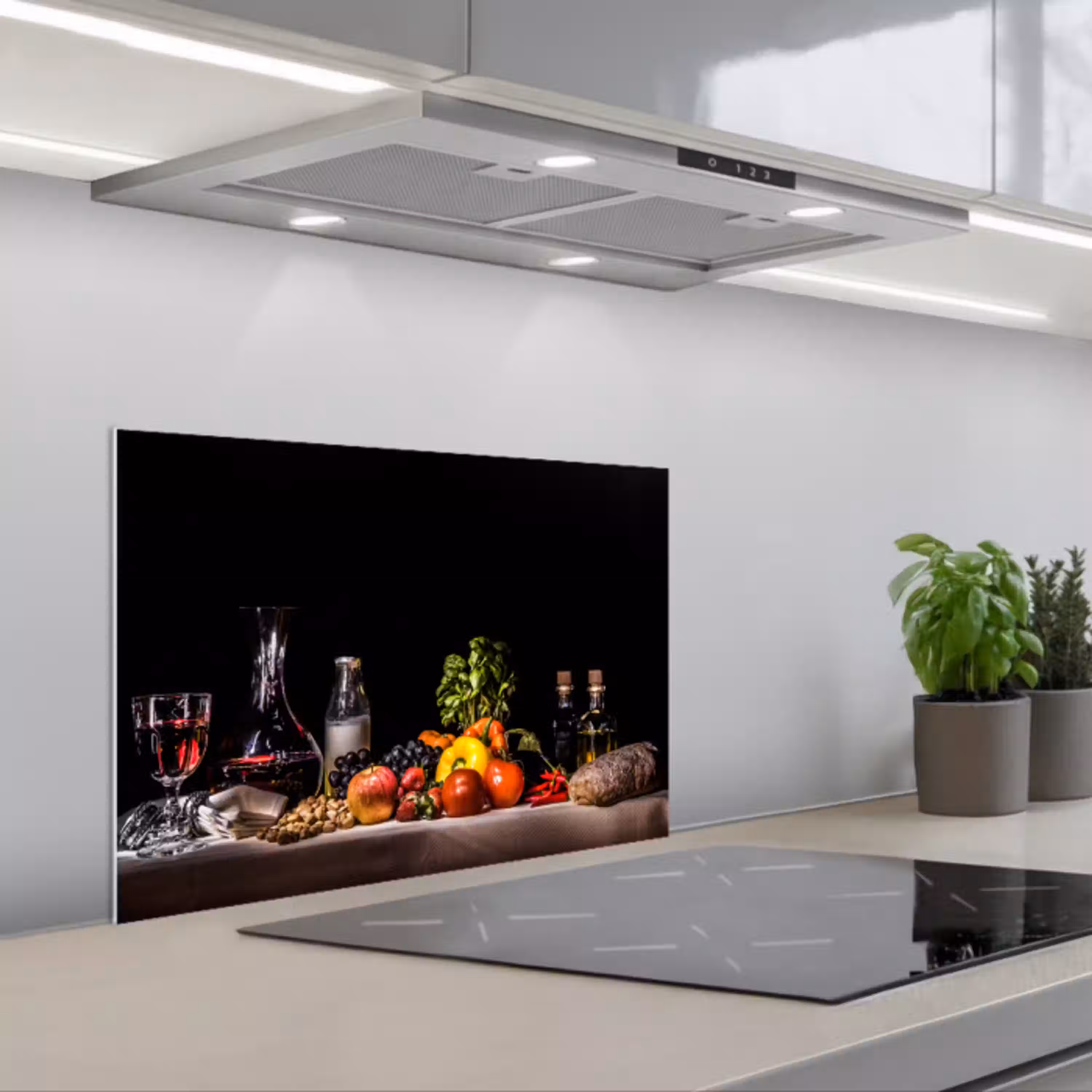 Stilleven - Eten - Drinken - Fruit - Zwart keuken achterwand spatscherm klein -3d_schuin