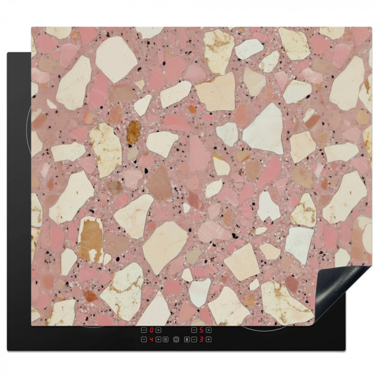Roze - Decoratie - Stenen - Terrazzo Inductie beschermer vinyl 3mm middel -3d