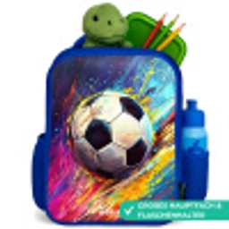 Neon - Voetbal - Kleurrijk Kinderrugzak - Blauw middel -inhoud_DE