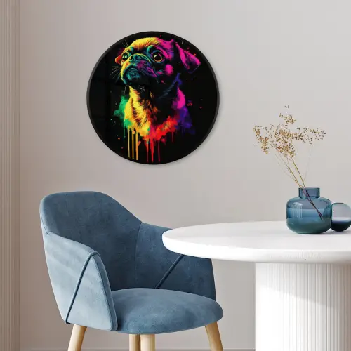 Puck - Hond - Verf - Kleuren Fotolijst rond zonder passe partout klein -sfeer2