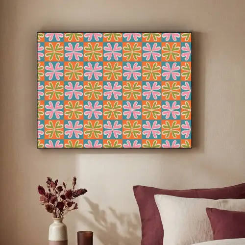 Bloemen - Retro - Patroon - Kleurrijk Textielframe zwart klein 947 -sfeer1