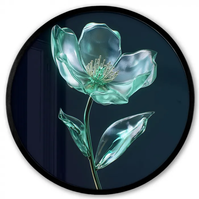 Bladeren - Bloem - Glazen - Donkerblauw Fotolijst rond zonder passe partout klein -3d
