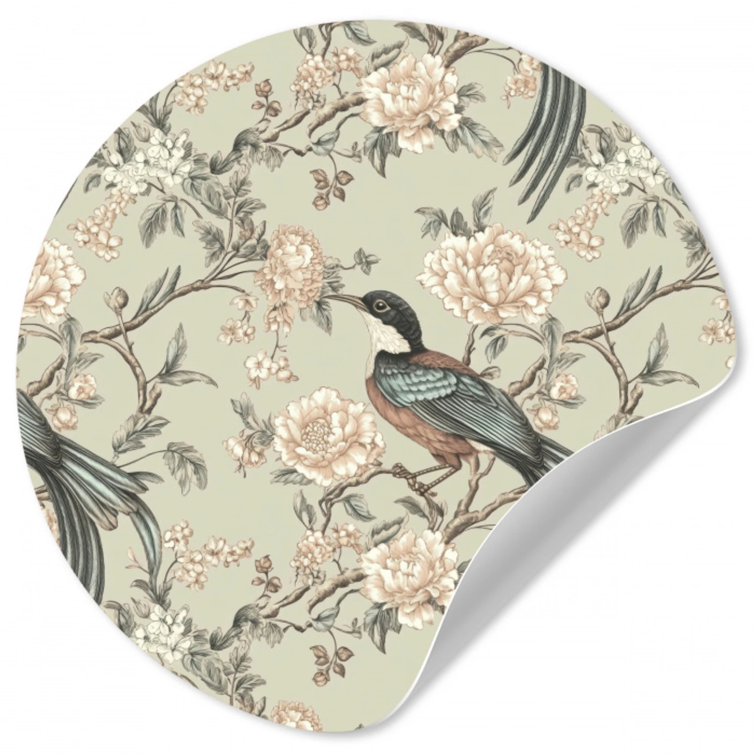 Bloem - Vogel - Kleurrijk Wandcirkel behangsticker klein 186 -3d