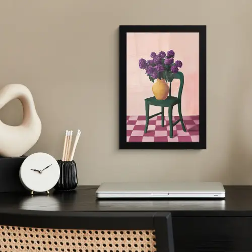 Stoel - Vaas - Bloemen - Geblokt fotolijst zwart zonder passe partout klein -sfeer1