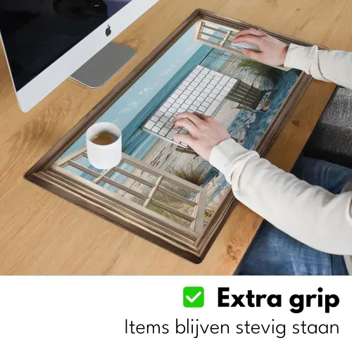 Doorkijk - Strandstoelen - Duinen - Zee - Natuur Muismat XXL klein -sfeer3