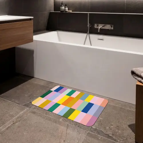 Stroken - Blauw - Patroon - Abstract Badmat klein -sfeer3