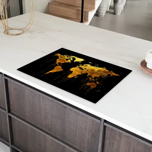 Wereldkaart - Goud - Druipen - Zwart Inductie beschermer vinyl 3mm klein -sfeer8