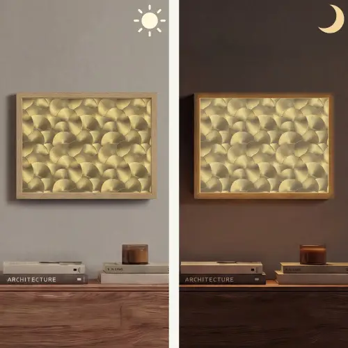 Modern - Cirkel - Goud Light Box met batterij (Wandlamp) middel 907 -sfeer3