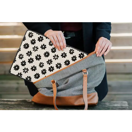 Grafisch - Madeliefjes - Zwart - Beige laptophoes neopreen klein 279 -tas