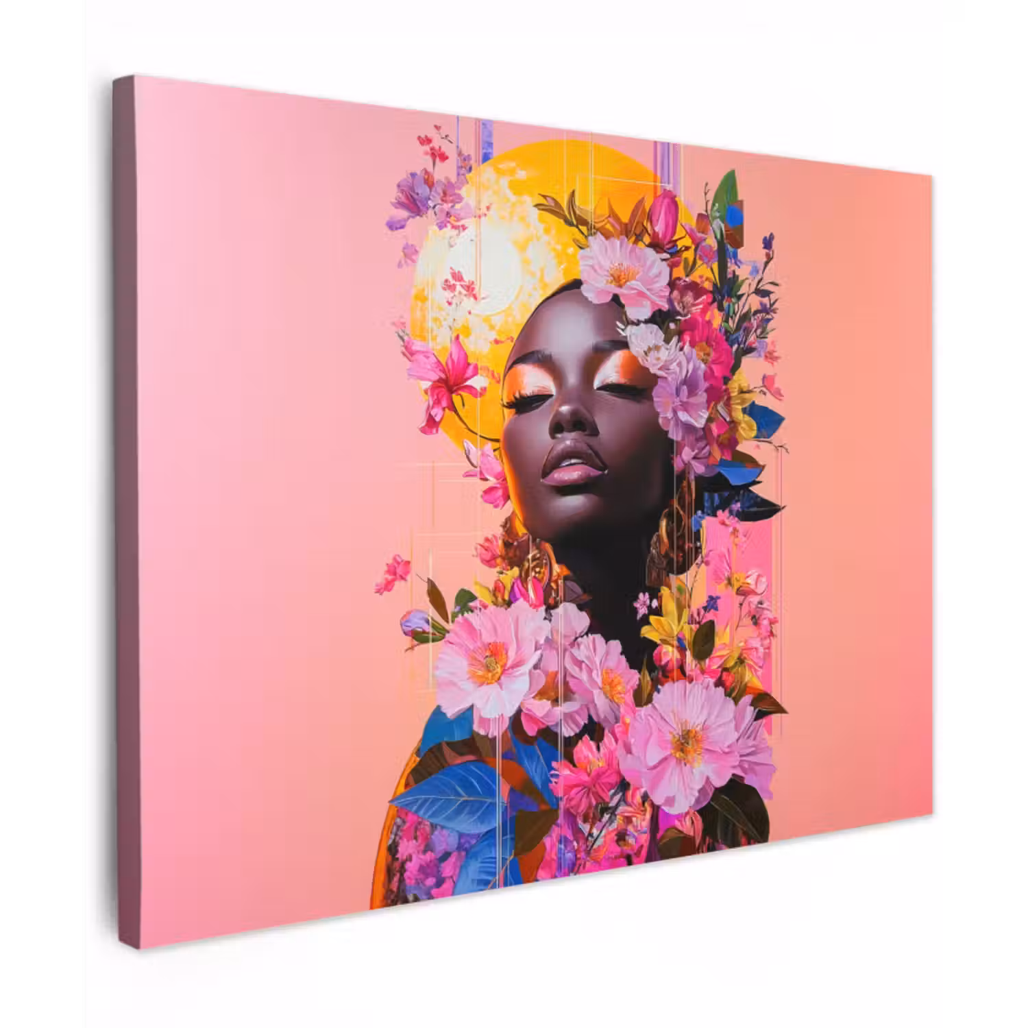 Canvas schilderij - Kleurrijk - Bloemen - Vrouw - Zon