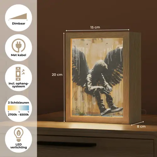 Graffiti - Kunst - Vleugels - Street art - Banksy Style Light Box met kabel (Tafellamp) klein -USP_NL