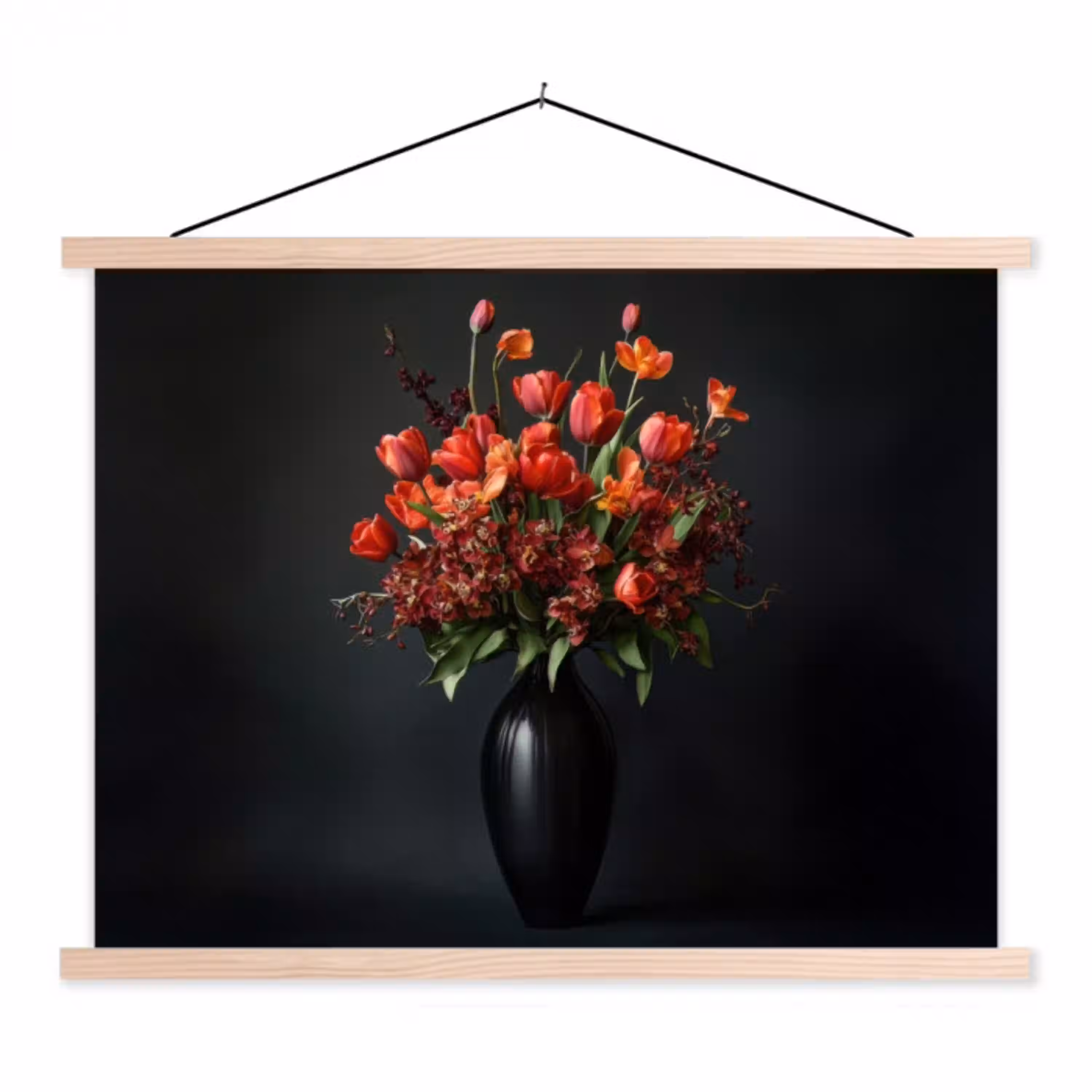 Boeket - Tulpen - Vaas - Rood textielposter latten blank klein -3d
