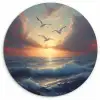 Meeuwen - Zonsondergang - Zee - Wolken Wandcirkel plexiglas klein -3d