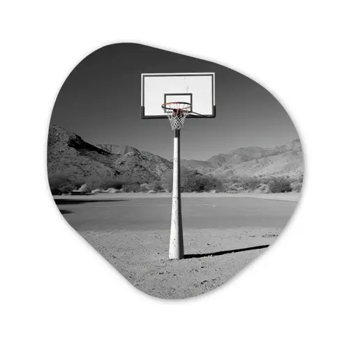 Basketbalpaal - Landschap - Zand - Wit Wandcirkel Organisch Aluminium middel -3d