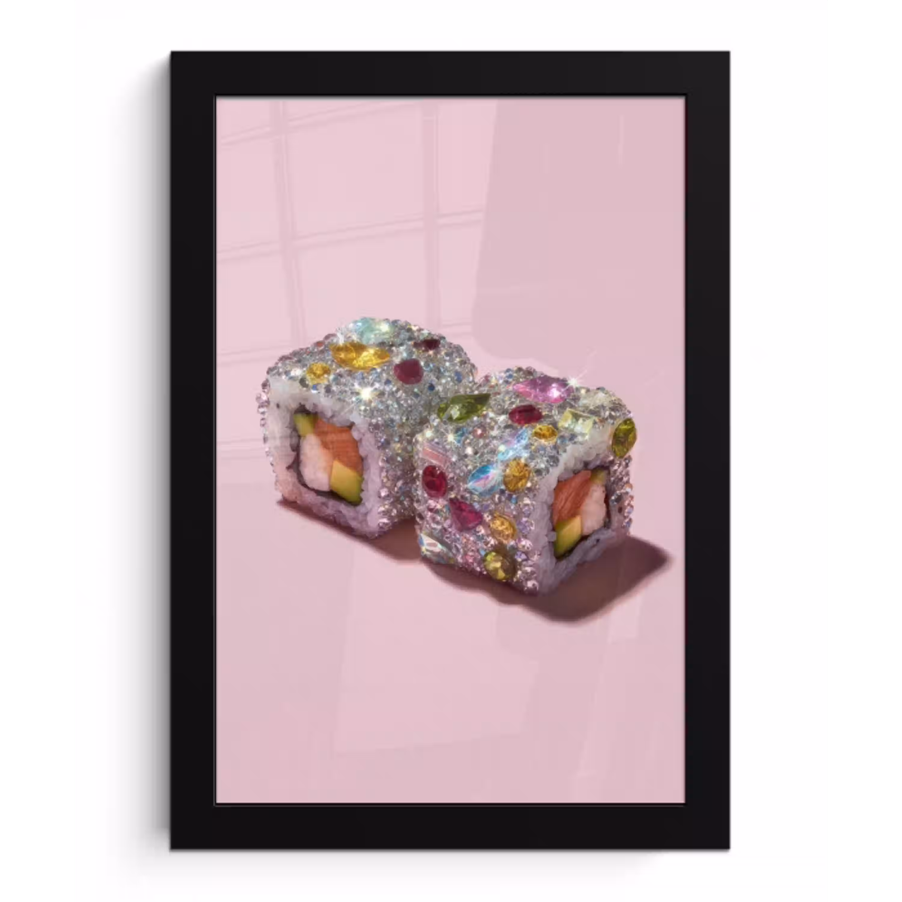 Sushi - Rolletjes - Steentjes - Kleurrijk fotolijst zwart zonder passe partout klein -3d