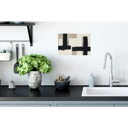 Zwart - Abstract - Japandi Muursticker klein -keuken