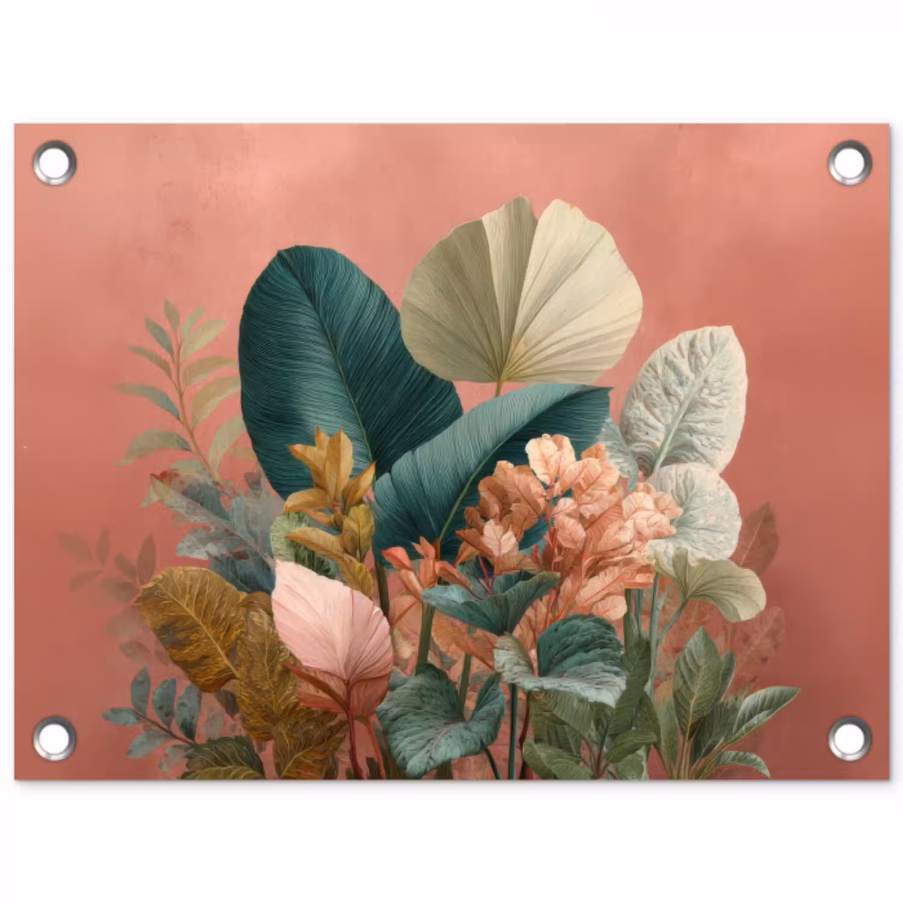 Tropische bladeren - Bloemen - Roze - groen tuinposter los doek klein -3d
