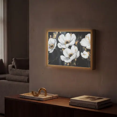 Bloemen - Wit - Abstract Light Box met batterij (Wandlamp) middel -sfeer1