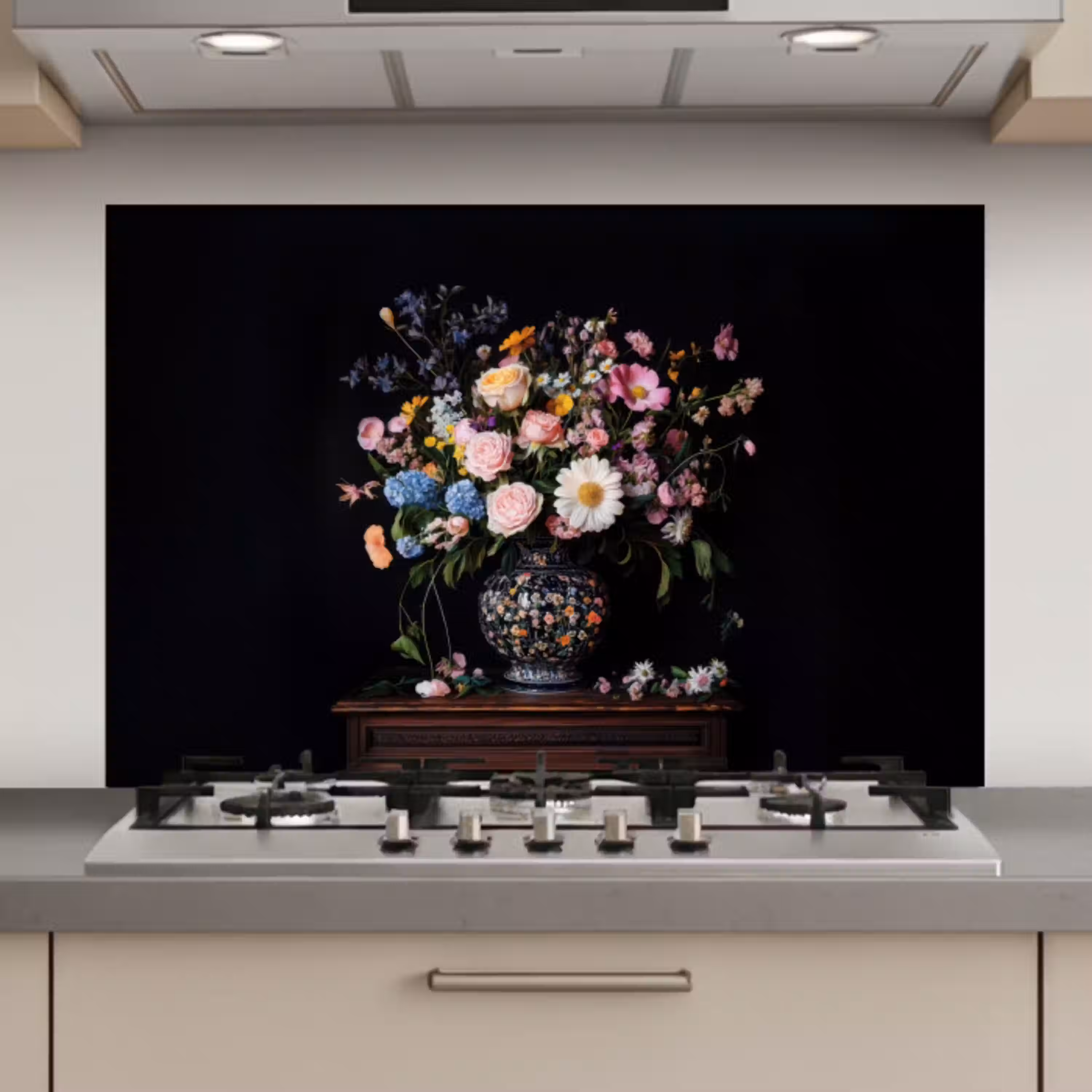 Bloemenvaas - Hout - Bloemen - Boeket keuken achterwand spatscherm klein -3d_website