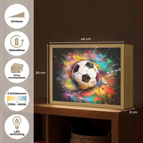 Voetbal - Verf - Kleuren - Zwart - Wit Light Box met batterij (Wandlamp) middel -USP_websiteoverzichtNL
