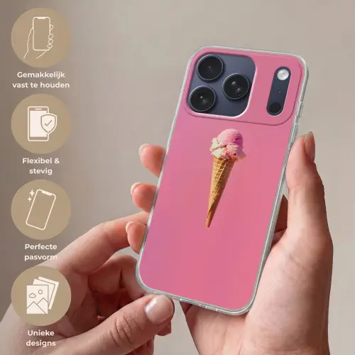 Hoorntje - Schepijs - Roze Telefoonhoesje iPhone 17 Pro klein -sfeer3_NL