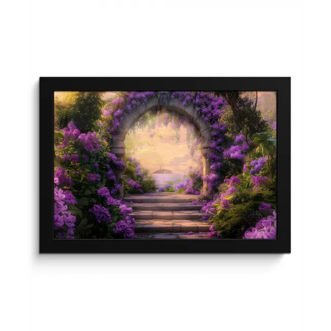 Poort - Paars - Bloemen fotolijst zwart zonder passe partout klein -3d