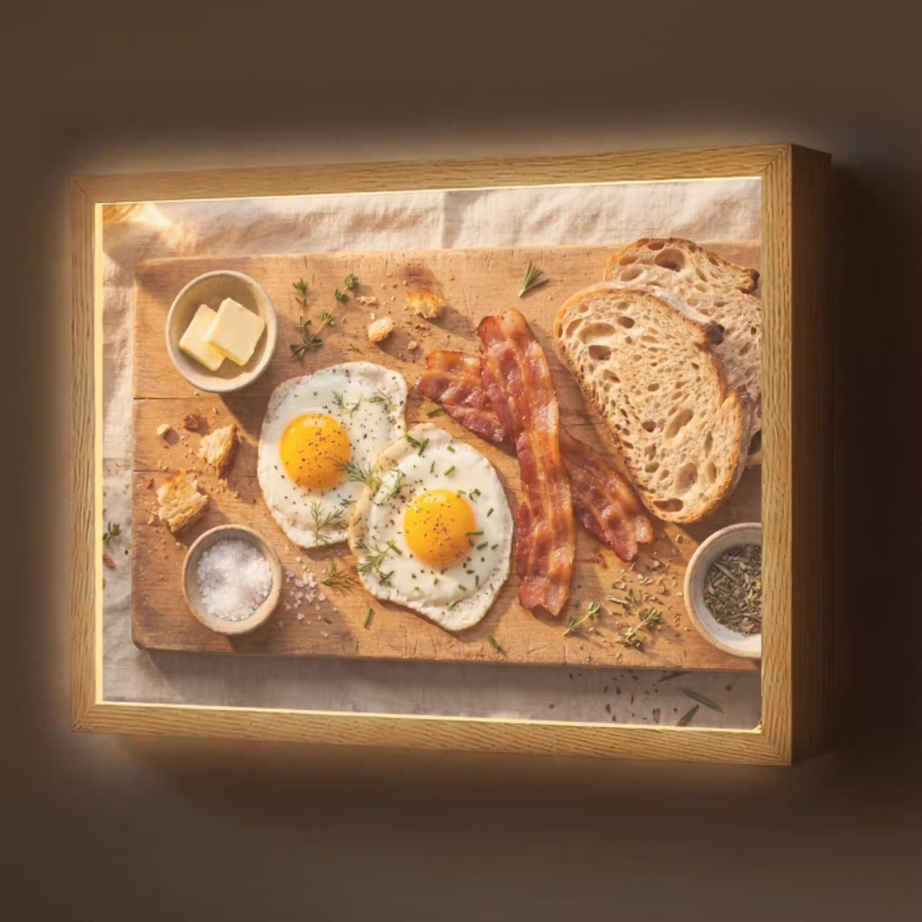Eten - Ontbijt - Hout - Rustiek - Geel Light Box met batterij (Wandlamp) middel -z3d_website