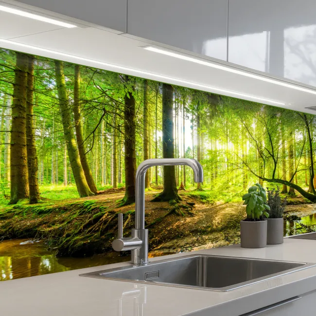 Bos - Landschap - Water - Bomen - Zon - Groen - Natuur keuken achterwand 2 middel -3d_schuin