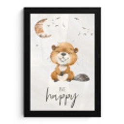 Quotes - Be happy - Kinderen - Maan - Bever - Waterverf fotolijst zwart zonder passe partout klein -3d