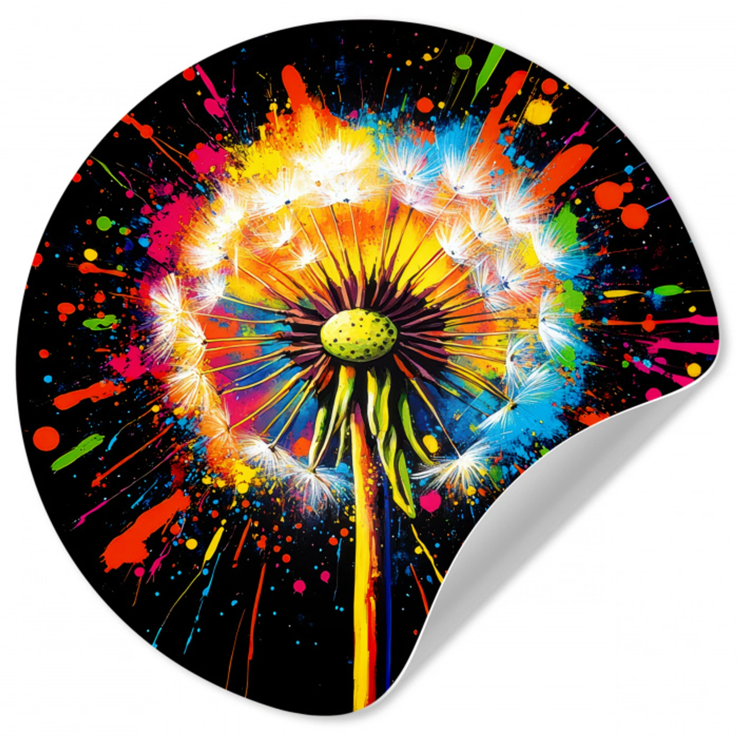 Paardenbloem - Graffiti - Kleurrijk - Bloemen - Natuur Wandcirkel behangsticker klein -3d