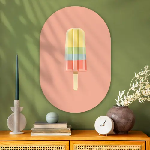 Waterijsje - Pasteltinten - Minimalistisch Wandcirkel Ovaal Glas middel -sfeer2