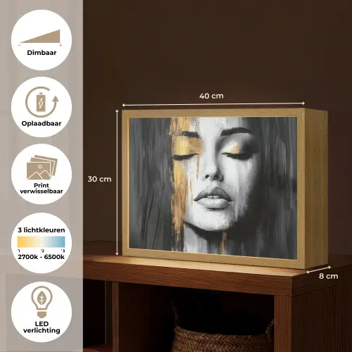 Gezicht - Vrouw - Penseelstreken - Abstract Light Box met batterij (Wandlamp) middel -USP_websiteoverzichtNL