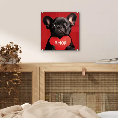 Amor - Hond  - Hartje - Rood plexiglas 5mm klein -sfeer4
