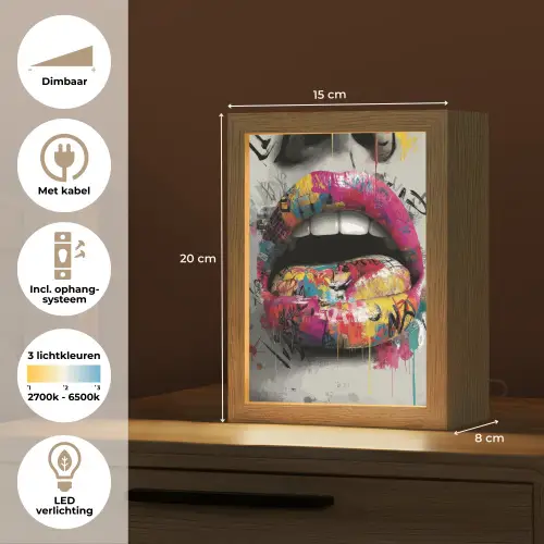 Lippen - Graffiti - Expressief Light Box met kabel (Tafellamp) klein -USP_NL